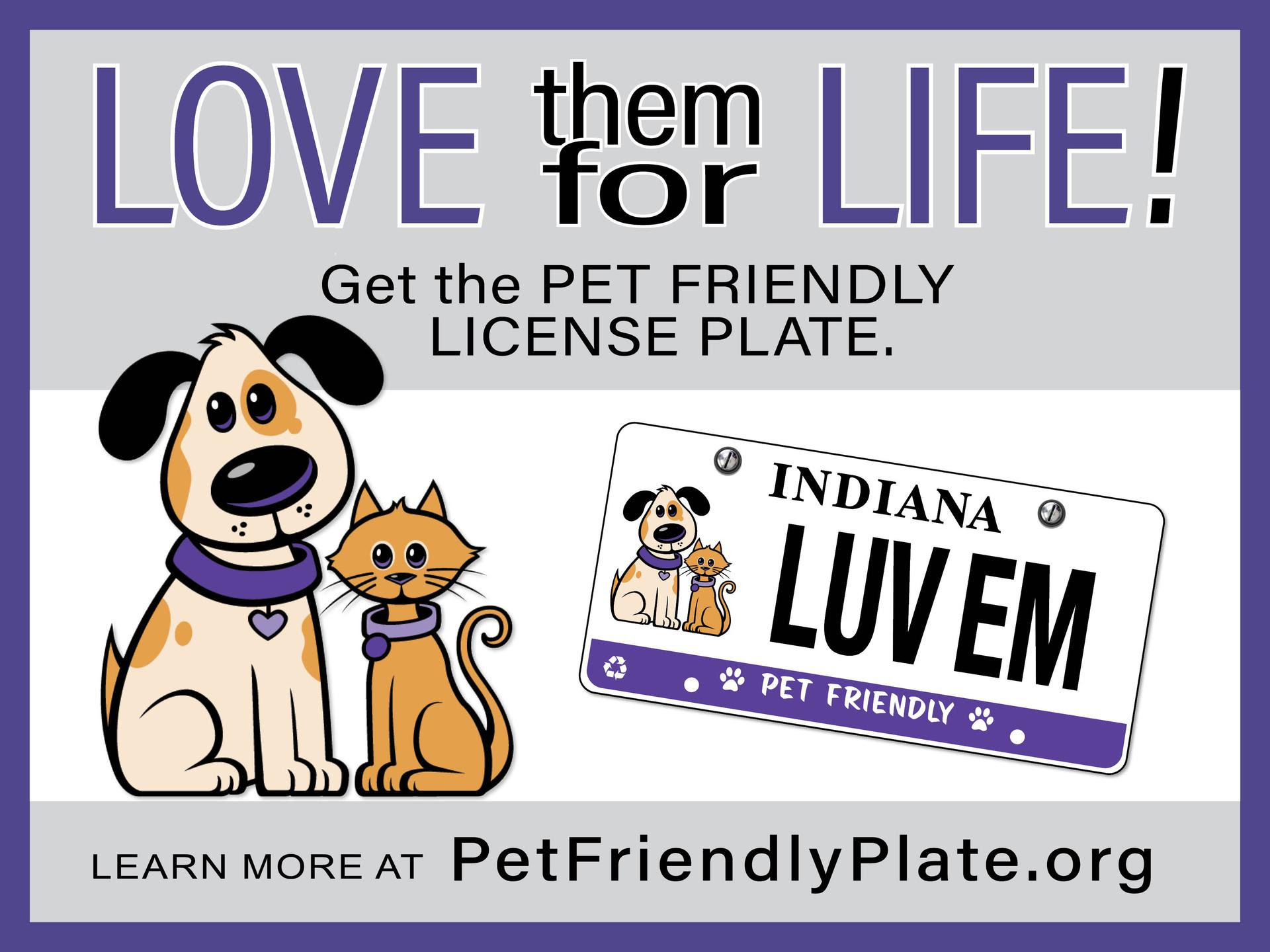 Indiana Humane Services, Pet Friendly license plate logo.
